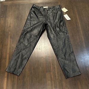 Women's Black Leather Straight Leg Jeans